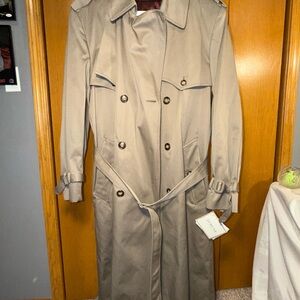 Towne London Fog OverCoat Trench Lined Double Breast Khaki Green 38R  *NEW*